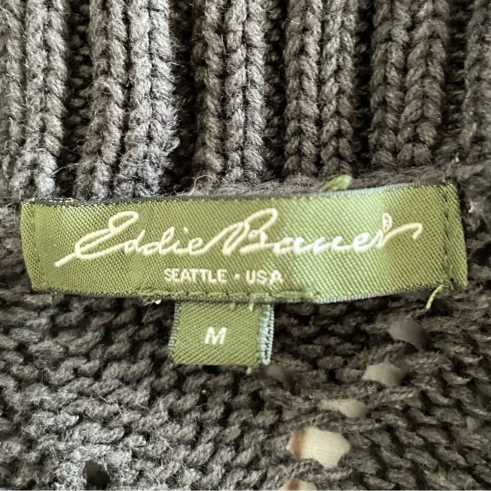 Eddie Bauer Shawl Collar Knit Cardigan Sweater Women’s M Gray Short Sleeve Y2K - Picture 3 of 16